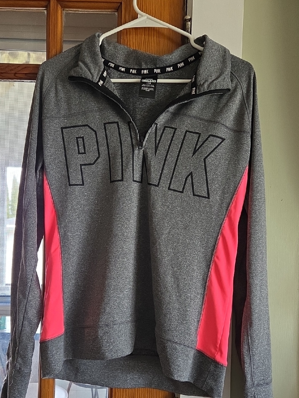 PINK Victoria's Secret Gray and Pink Half-Zip Pullover Sweatshirt